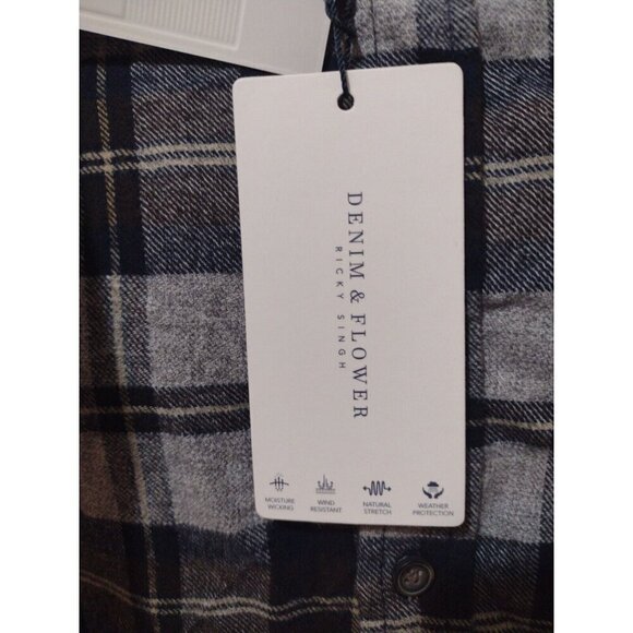 Denim Flower Shirt Mens Small S Multi Plaid Flannel Ricky Singh Button Up NEW - Picture 4 of 12